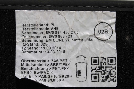 AUDI A4 A5 DYWANIKI PODŁOGI 8W1863691A 8W0864450 wycieraczki 8W1 863 691 A 8W1 863 713 8W1863714 8W0864450 8W0863723 8W0863724