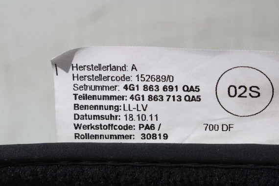 AUDI A6 A7 DYWANIKI PODŁOGI 4G1863691 4G0864450 wycieraczki 4G0864450 4G1 863 691 QA5 czarny 4G1863691 4G0864450 4G1863691 4G C7