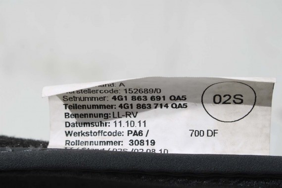 AUDI A6 A7 DYWANIKI PODŁOGI 4G1863691 4G0864450 wycieraczki 4G0864450 4G1 863 691 QA5 czarny 4G1863691 4G0864450 4G1863691 4G C7