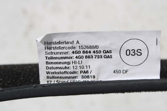 AUDI A6 A7 DYWANIKI PODŁOGI 4G1863691 4G0864450 wycieraczki 4G0864450 4G1 863 691 QA5 czarny 4G1863691 4G0864450 4G1863691 4G C7