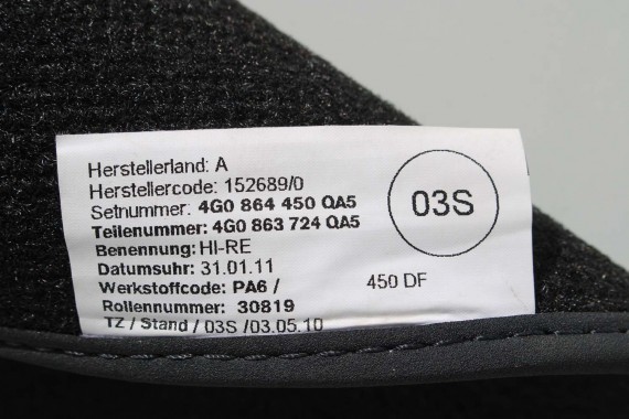 AUDI A6 A7 DYWANIKI PODŁOGI 4G1863691 4G0864450 wycieraczki 4G0864450 4G1 863 691 QA5 czarny 4G1863691A 4G0864450 4G1863691 4G