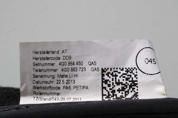 AUDI A6 A7 DYWANIKI PODŁOGI 4G1863691 4G0864450 wycieraczki 4G0864450 4G1 863 691 QA5 czarny 4G1863691A 4G0864450 4G1863691 4G