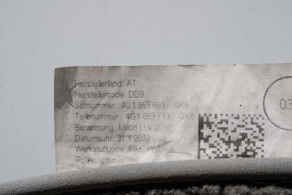 AUDI A6 A7 DYWANIKI PODŁOGI DYWANIK 4G1863691 4G1863713 wycieraczaki 4G1863691 4G1863714 Kolor GK6 - szary 4G1863691 4G1 863 691