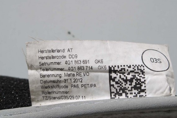 AUDI A6 A7 DYWANIKI PODŁOGI DYWANIK 4G1863691 4G1863713 wycieraczaki 4G1863691 4G1863714 Kolor GK6 - szary 4G1863691 4G1 863 691