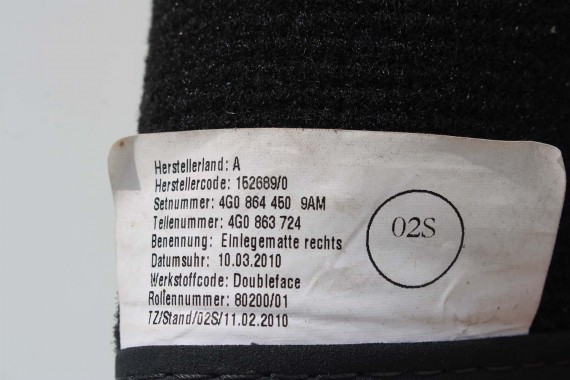 AUDI A6 A7 DYWANIKI PODŁOGI 4G1863691 4G0864450 wycieraczki 4G0864450 4G1 863 691 QA5 czarny 4G1863691 4G0864450 4G1863691 4G C7