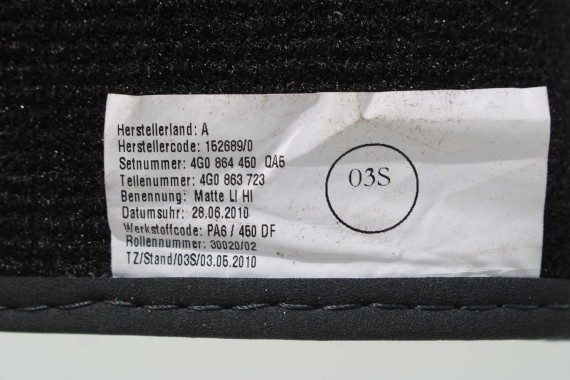 AUDI A6 A7 DYWANIKI PODŁOGI 4G1863691 4G0864450 wycieraczki 4G0864450 4G1 863 691 QA5 czarny 4G1863691 4G0864450 4G1863691 4G C7