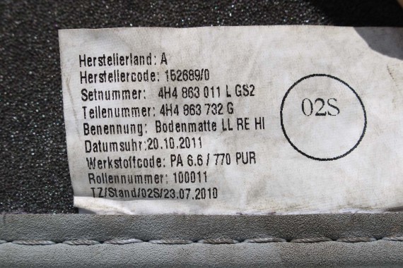 AUDI A8 LONG DYWANIKI wykładziny wycieraczki 4H4863011L PODŁOGI 4H 4H4863011L 4H4863011 4H4864450 4H4863011L 4H1863691 4H4863011