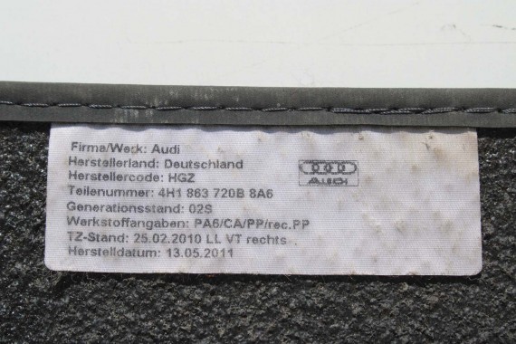 AUDI A8 DYWANIKI wykładziny wycieraczki 4H1863691C PODŁOGI 4H 4H1863691C 4H1863691 4H1863719D 4H1863720D 4H0863731B 4H0863732B