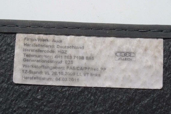 AUDI A8 DYWANIKI wykładziny wycieraczki 4H1863691C PODŁOGI 4H 4H1863691C 4H1863691 4H1863719D 4H1863720D 4H0863731B 4H0863732B