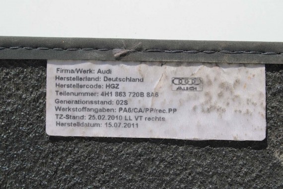 AUDI A8 DYWANIKI wykładziny wycieraczki 4H1863691C PODŁOGI 4H 4H1863691C 4H1863691 4H1863719D 4H1863720D 4H0863731B 4H0863732B
