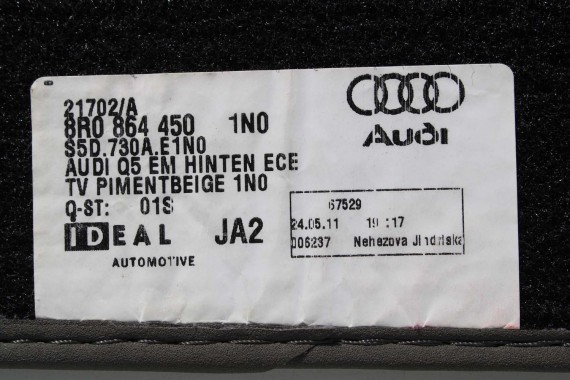 AUDI Q5 DYWANIKI WYCIERACZKI PODŁOGI 8R1863691 8R1 863 691 8R kolor JN0 beż DYWANIKÓW 8R1863691 8R0864450 8R1863691B 8R1863691D