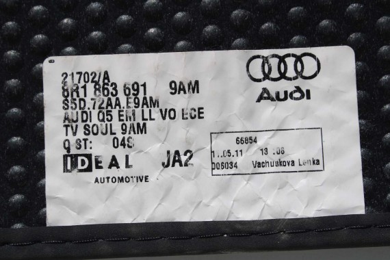 AUDI Q5 DYWANIKI WYCIERACZKI PODŁOGI 8R1863691 8R1 863 691 8R kolor 9AM czarny 8R1863691 8R1863691 8R1863691 8R0864450 8R1863691