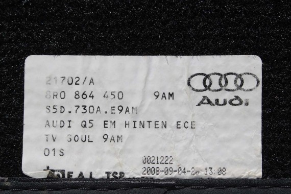 AUDI Q5 DYWANIKI WYCIERACZKI PODŁOGI 8R1863691 8R1 863 691 8R kolor 9AM czarny 8R1863691 8R1863691 8R1863691 8R0864450 8R1863691