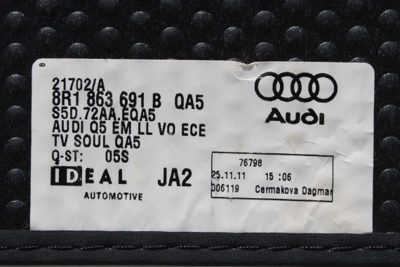AUDI Q5 DYWANIKI WYCIERACZKI PODŁOGI 8R1863691B 8R1863691 8R QA5 czarny 8R1863691 8R1863691B 8R1863691B 8R0864450 8R0864450A