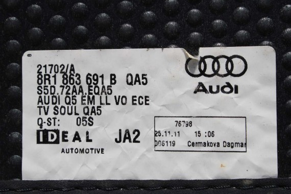 AUDI Q5 DYWANIKI WYCIERACZKI PODŁOGI 8R1863691B 8R1863691 8R QA5 czarny 8R1863691 8R1863691B 8R1863691B 8R0864450 8R0864450A