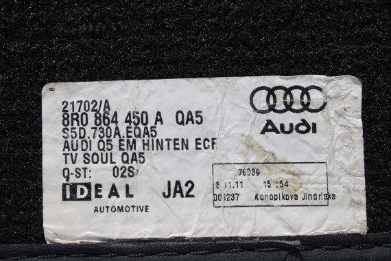 AUDI Q5 DYWANIKI WYCIERACZKI PODŁOGI 8R1863691B 8R1863691 8R QA5 czarny 8R1863691 8R1863691B 8R1863691B 8R0864450 8R0864450A