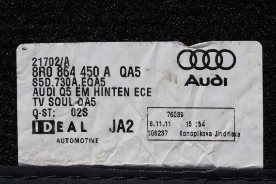 AUDI Q5 DYWANIKI WYCIERACZKI PODŁOGI 8R1863691B 8R1863691 8R QA5 czarny 8R1863691 8R1863691B 8R1863691B 8R0864450 8R0864450A