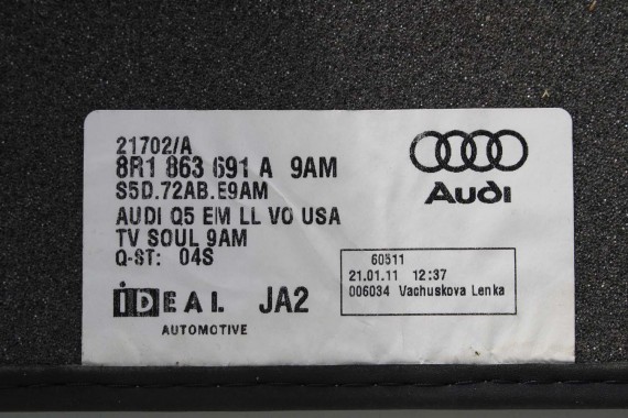 AUDI Q5 DYWANIKI WYCIERACZKI PODŁOGI 8R1863691 8R1 863 691 8R kolor 9AM czarny 8R1863691 8R1863691 8R1863691 8R0864450 8R1863691