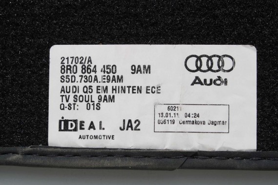 AUDI Q5 DYWANIKI WYCIERACZKI PODŁOGI 8R1863691 8R1 863 691 8R kolor 9AM czarny 8R1863691 8R1863691 8R1863691 8R0864450 8R1863691