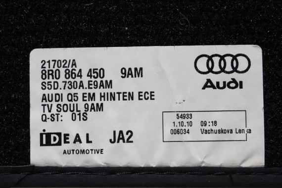 AUDI Q5 DYWANIKI WYCIERACZKI PODŁOGI 8R1863691 8R1 863 691 8R kolor 9AM czarny 8R1863691 8R1863691 8R1863691 8R0864450 8R1863691