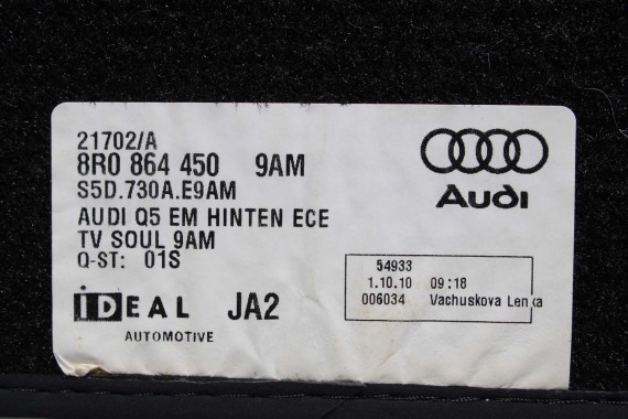 AUDI Q5 DYWANIKI WYCIERACZKI PODŁOGI 8R1863691 8R1 863 691 8R kolor 9AM czarny 8R1863691 8R1863691 8R1863691 8R0864450 8R1863691