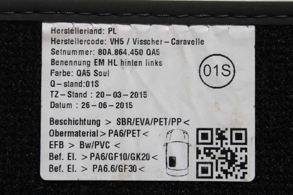 AUDI Q5 DYWANIKI PODŁOGI 80B863691 80A864450 Kolor: 'QA5' - czarny wycieraczki 80B 863 691 80A FY 80B863691 80B863691A 80B863691