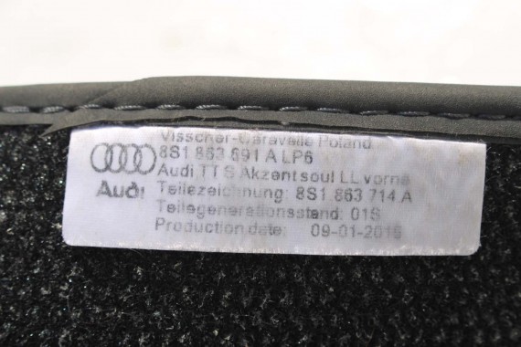 AUDI TT DYWANIKI WYCIERACZKI PODŁOGI S-LINE 8S1863691A 8S1 863 691 LP6 czerń 8S1863691 8S1863691A 8S1863691D 8S1863691 8S1863691