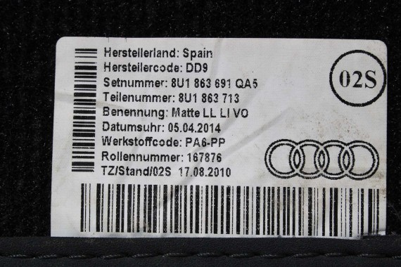 AUDI Q3 DYWANIKI WYCIERACZKI PODŁOGI 8U1863691 8U0864450 8U0863723 8U1863691 8U1863714 8U1863691C 8U1863713 8U1863714 8U1863691