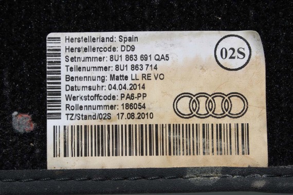 AUDI Q3 DYWANIKI WYCIERACZKI PODŁOGI 8U1863691 8U0864450 8U0863723 8U1863691 8U1863714 8U1863691C 8U1863713 8U1863714 8U1863691