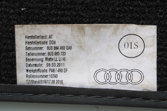 AUDI Q3 DYWANIKI WYCIERACZKI PODŁOGI 8U1863691 8U0864450 8U0863723 8U1863691 8U1863714 8U1863691C 8U1863713 8U1863714 8U1863691