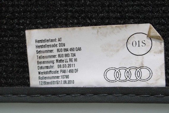 AUDI Q3 DYWANIKI WYCIERACZKI PODŁOGI 8U1863691 8U0864450 8U0863723 8U1863691 8U1863714 8U1863691C 8U1863713 8U1863714 8U1863691