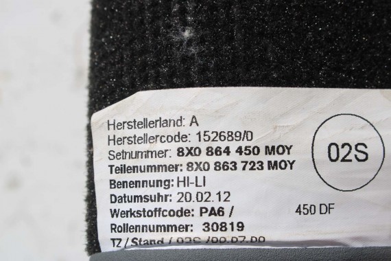AUDI A1 DYWANIKI PODŁOGI WYCIERACZKI 8X1863691A 8X1 863 691 A MOY 8X1863691 8X0864450 8X0863724 8X1863691A 8X1863713 8X1863714