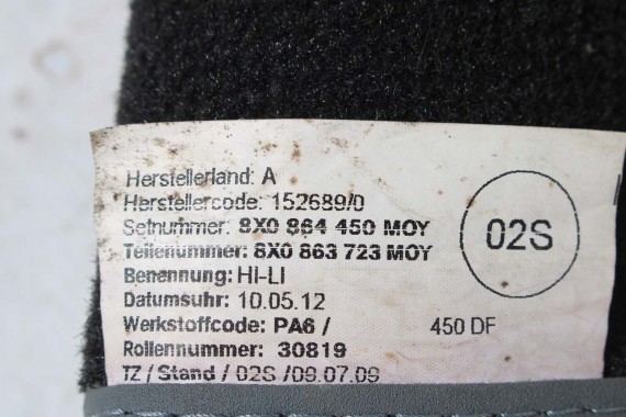 AUDI A1 DYWANIKI PODŁOGI WYCIERACZKI 8X1863691A 8X1 863 691 A MOY 8X1863691 8X0864450 8X0863724 8X1863691A 8X1863713 8X1863714