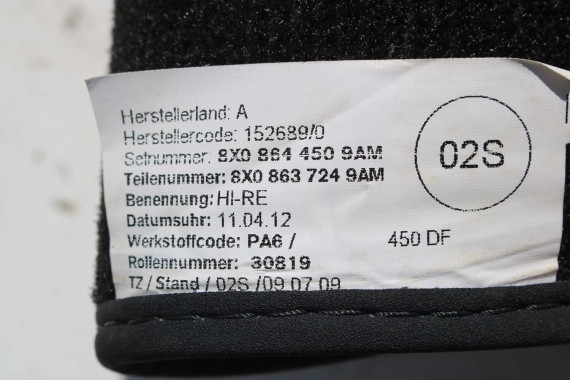AUDI A1 DYWANIKI PODŁOGI WYCIERACZKI 8X1863691A 8X1 863 691 A 9AM 8X1863691 8X0864450 8X0863724 8X1863691A 8X1863713 8X1863714