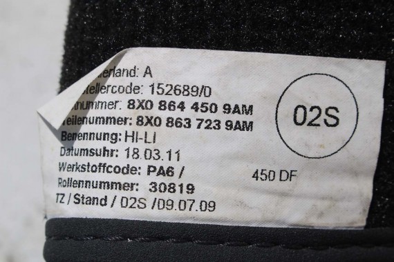 AUDI A1 DYWANIKI PODŁOGI WYCIERACZKI 8X1863691A 8X1 863 691 A 9AM 8X1863691 8X0864450 8X0863724 8X1863691A 8X1863713 8X1863714