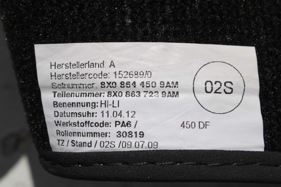 AUDI A1 DYWANIKI PODŁOGI WYCIERACZKI 8X1863691A 8X1 863 691 A 9AM 8X1863691 8X0864450 8X0863724 8X1863691A 8X1863713 8X1863714