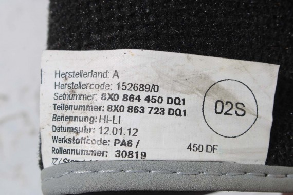 AUDI A1 DYWANIKI PODŁOGI WYCIERACZKI 8X1863691A 8X1 863 691 A DQ1 8X1863691 8X0864450 8X0863724 8X1863691A 8X1863713 8X1863714