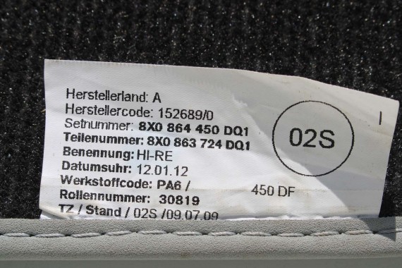 AUDI A1 DYWANIKI PODŁOGI WYCIERACZKI 8X1863691A 8X1 863 691 A DQ1 8X1863691 8X0864450 8X0863724 8X1863691A 8X1863713 8X1863714