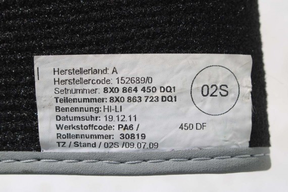 AUDI A1 DYWANIKI PODŁOGI WYCIERACZKI 8X1863691A 8X1 863 691 A DQ1 8X1863691 8X0864450 8X0863724 8X1863691A 8X1863713 8X1863714