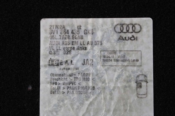 AUDI A3 CABRIO DYWANIKI WYKLADZINY PODŁOGI 8V1863691 8V7864451 8V1864435 wycieraczki 8V1863691C SQ1 8V7863452 8V7 864 451 8V GK6