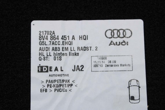 AUDI A3 SPORTBACK DYWANIKI PODŁOGI S-LINE 8V1863691 8V4864451C 8V4864452C 8V1864435C 8V1864436C 8V1864435 wycieraczki 8V1863691C