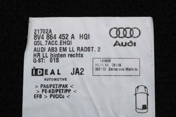 AUDI A3 SPORTBACK DYWANIKI PODŁOGI S-LINE 8V1863691 8V4864451C 8V4864452C 8V1864435C 8V1864436C 8V1864435 wycieraczki 8V1863691C