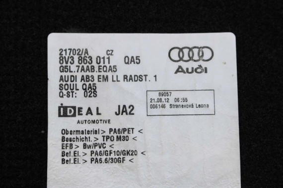 AUDI A3 DYWANIKI WYCIERACZKI PODŁOGI 8V1863691 8V3863011 dywanik QA5 czarny 8V3863011 8V1863691 8V1864435 8V1863436 8V3863011 8V