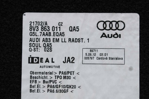 AUDI A3 DYWANIKI WYCIERACZKI PODŁOGI 8V1863691 8V3863011 dywanik QA5 czarny 8V3863011 8V1863691 8V1864435 8V1863436 8V3863011 8V