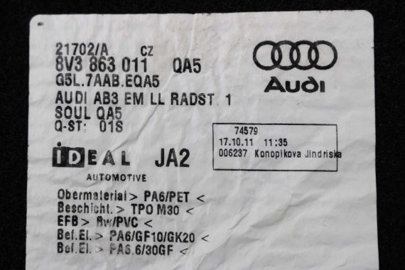 AUDI A3 DYWANIKI WYCIERACZKI PODŁOGI 8V1863691 8V3863011 dywanik QA5 czarny 8V3863011 8V1863691 8V1864435 8V1863436 8V3863011 8V