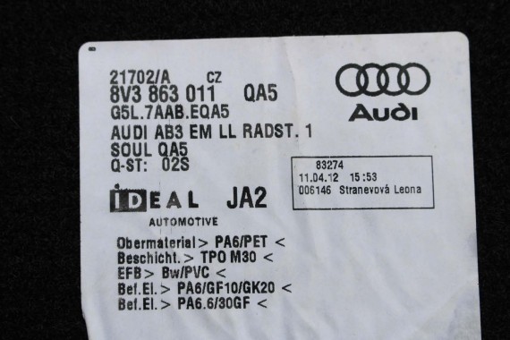 AUDI A3 DYWANIKI WYCIERACZKI PODŁOGI 8V1863691 8V3863011 dywanik QA5 czarny 8V3863011 8V1863691 8V1864435 8V1863436 8V3863011 8V