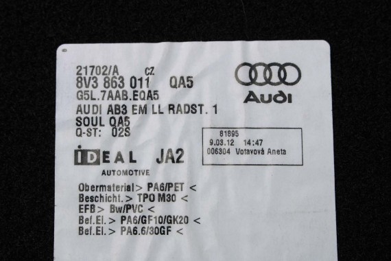 AUDI A3 DYWANIKI WYCIERACZKI PODŁOGI 8V1863691 8V3863011 dywanik QA5 czarny 8V3863011 8V1863691 8V1864435 8V1863436 8V3863011 8V