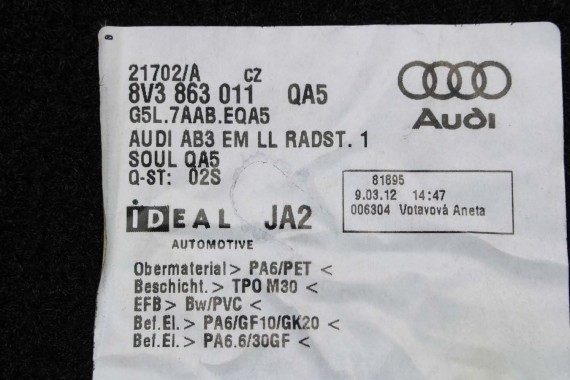 AUDI A3 DYWANIKI WYCIERACZKI PODŁOGI 8V1863691 8V3863011 dywanik QA5 czarny 8V3863011 8V1863691 8V1864435 8V1863436 8V3863011 8V