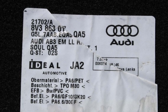 AUDI A3 DYWANIKI WYCIERACZKI PODŁOGI 8V1863691 8V3863011 dywanik QA5 czarny 8V3863011 8V1863691 8V1864435 8V1863436 8V3863011 8V