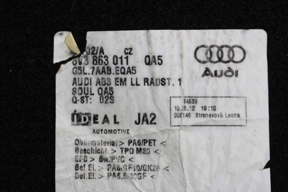 AUDI A3 DYWANIKI WYCIERACZKI PODŁOGI 8V1863691 8V3863011 dywanik QA5 czarny 8V3863011 8V1863691 8V1864435 8V1863436 8V3863011 8V